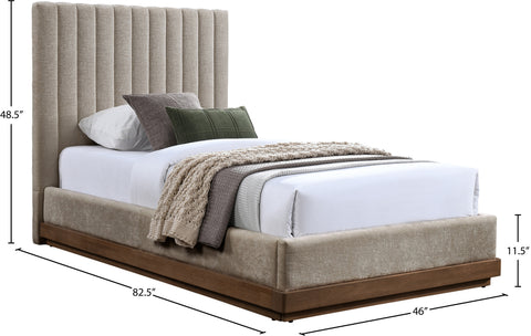 Alden Beige Chenille Fabric Upholstered Twin Bed, 1 Piece