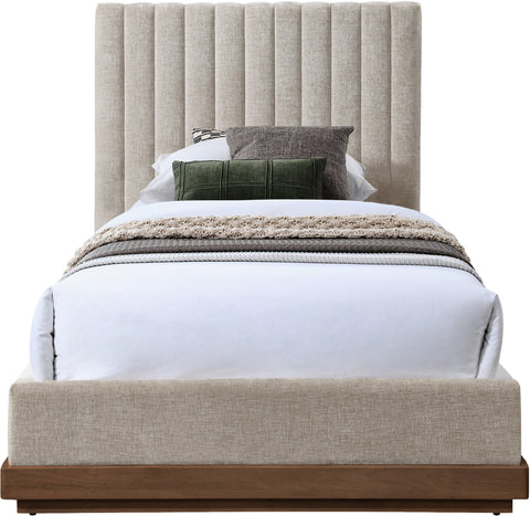 Alden Beige Chenille Fabric Upholstered Twin Bed, 1 Piece