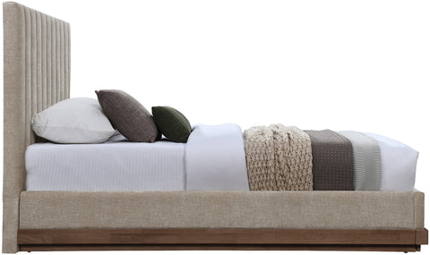 Alden Beige Chenille Fabric Upholstered Twin Bed, 1 Piece