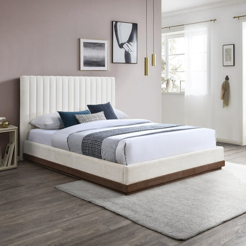 Alden Cream Chenille Fabric Upholstered Full Bed, 1 Piece (Style 2)