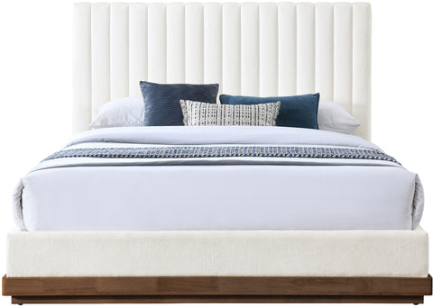Alden Cream Chenille Fabric Upholstered Full Bed, 1 Piece (Style 2)
