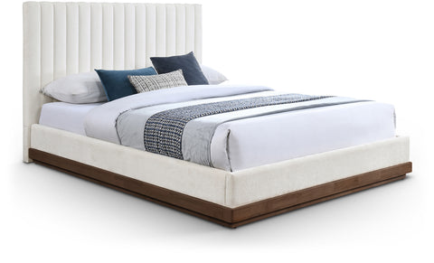 Alden Cream Chenille Fabric Upholstered Queen Bed, 1 Piece (Style 2)