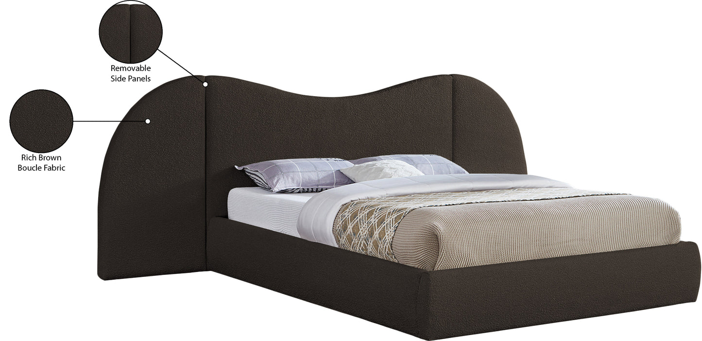 mason brown boucle fabric king bed (3 boxes) k