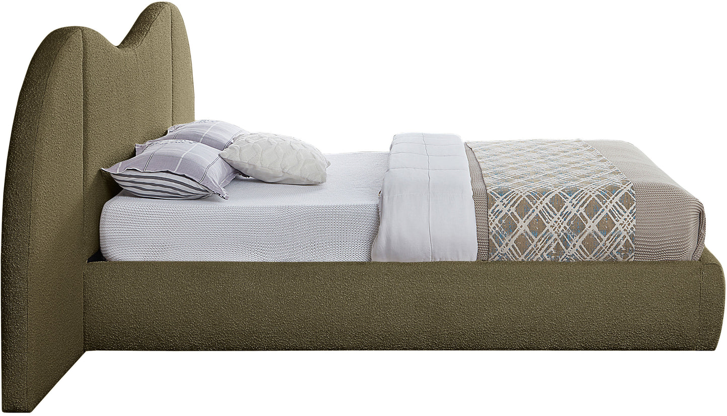 mason olive green boucle fabric king bed (3 boxes) k