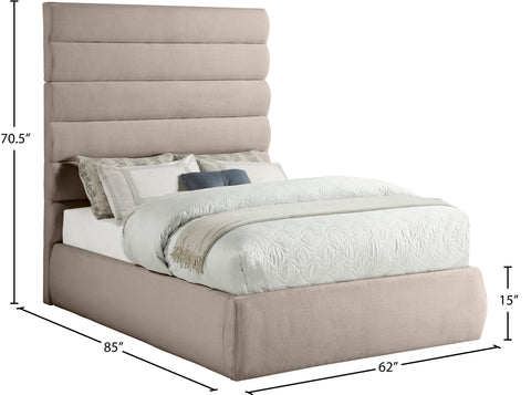 Amara Beige Linen Textured Fabric Upholstered Full Bed, 1 Piece
