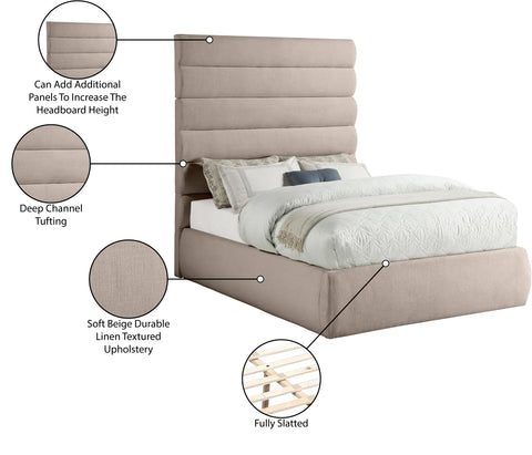 Amara Beige Linen Textured Fabric Upholstered Full Bed, 1 Piece