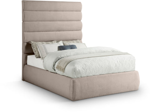 Amara Beige Linen Textured Fabric Upholstered Full Bed, 1 Piece