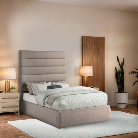 Amara Beige Linen Textured Fabric Upholstered Full Bed, 1 Piece