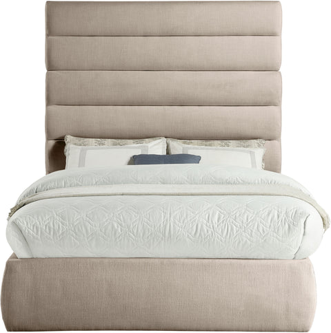 Amara Beige Linen Textured Fabric Upholstered Full Bed, 1 Piece