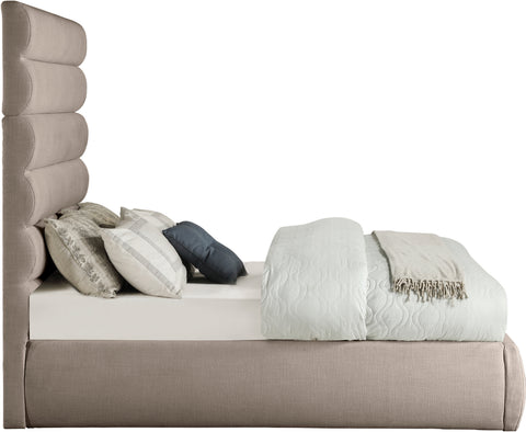 Amara Beige Linen Textured Fabric Upholstered Full Bed, 1 Piece