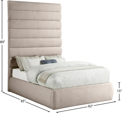 Amara Beige Linen Textured Fabric Upholstered Full Bed, 1 Piece (Style 2)