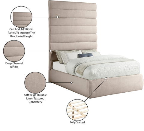 Amara Beige Linen Textured Fabric Upholstered Full Bed, 1 Piece (Style 2)