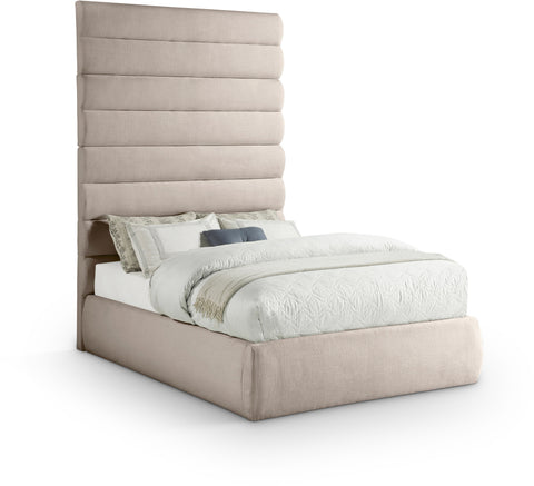 Amara Beige Linen Textured Fabric Upholstered Full Bed, 1 Piece (Style 2)