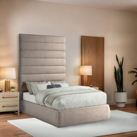 Amara Beige Linen Textured Fabric Upholstered Full Bed, 1 Piece (Style 2)