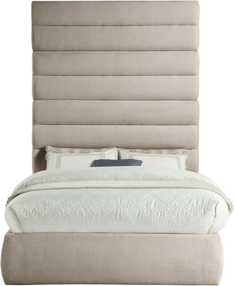 Amara Beige Linen Textured Fabric Upholstered Full Bed, 1 Piece (Style 2)