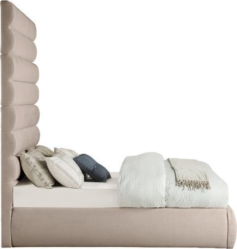 Amara Beige Linen Textured Fabric Upholstered Full Bed, 1 Piece (Style 2)