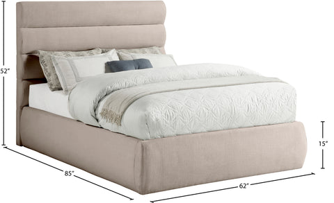 Amara Beige Linen Textured Fabric Upholstered Full Bed, 1 Piece (Style 3)