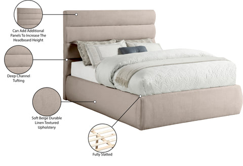 Amara Beige Linen Textured Fabric Upholstered Full Bed, 1 Piece (Style 3)