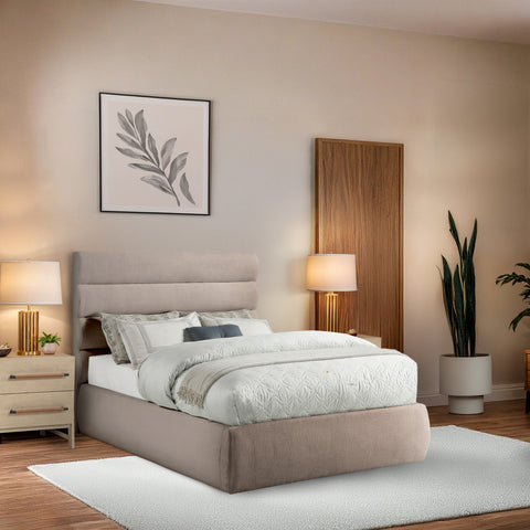 Amara Beige Linen Textured Fabric Upholstered Full Bed, 1 Piece (Style 3)