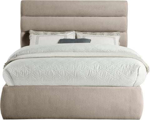 Amara Beige Linen Textured Fabric Upholstered Full Bed, 1 Piece (Style 3)
