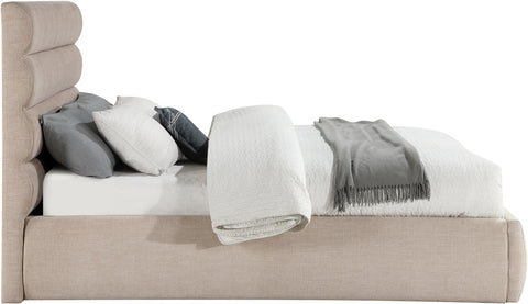 Amara Beige Linen Textured Fabric Upholstered Full Bed, 1 Piece (Style 3)