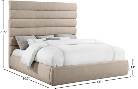 Amara Beige Linen Textured Fabric Upholstered King Bed, 1 Piece