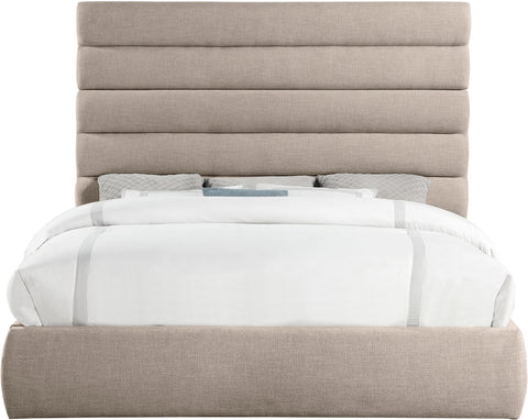 Amara Beige Linen Textured Fabric Upholstered King Bed, 1 Piece