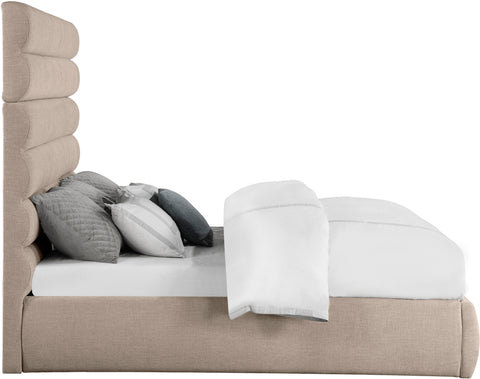 Amara Beige Linen Textured Fabric Upholstered King Bed, 1 Piece