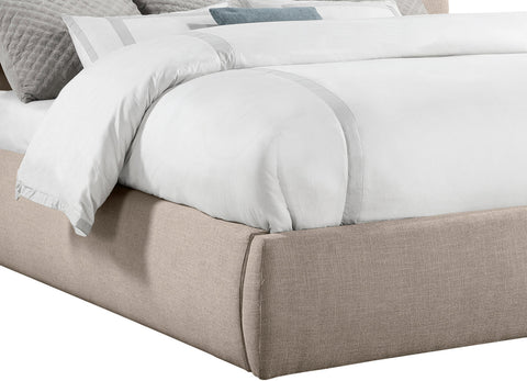 Amara Beige Linen Textured Fabric Upholstered King Bed, 1 Piece