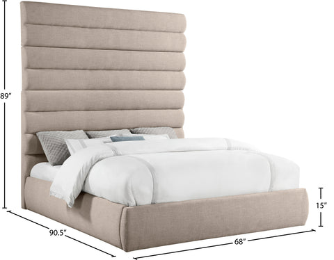Amara Beige Linen Textured Fabric Upholstered King Bed, 1 Piece (Style 2)
