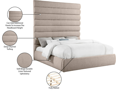 Amara Beige Linen Textured Fabric Upholstered King Bed, 1 Piece (Style 2)