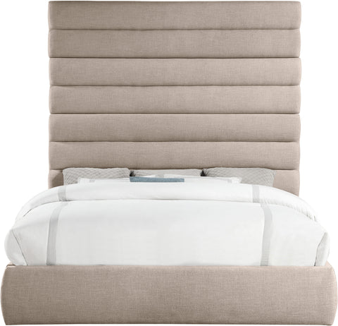 Amara Beige Linen Textured Fabric Upholstered King Bed, 1 Piece (Style 2)