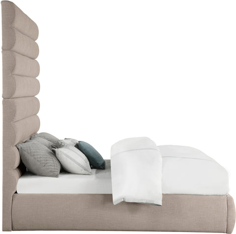 Amara Beige Linen Textured Fabric Upholstered King Bed, 1 Piece (Style 2)