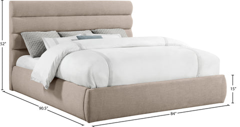 Amara Beige Linen Textured Fabric Upholstered King Bed, 1 Piece (Style 3)