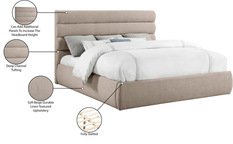 Amara Beige Linen Textured Fabric Upholstered King Bed, 1 Piece (Style 3)