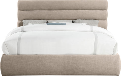 Amara Beige Linen Textured Fabric Upholstered King Bed, 1 Piece (Style 3)