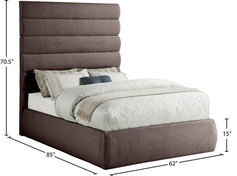 Amara Brown Linen Textured Fabric Upholstered Full Bed, 1 Piece