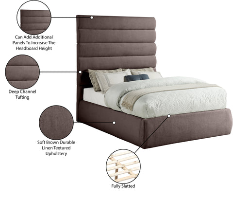 Amara Brown Linen Textured Fabric Upholstered Full Bed, 1 Piece