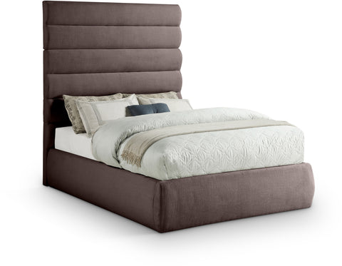 Amara Brown Linen Textured Fabric Upholstered Full Bed, 1 Piece