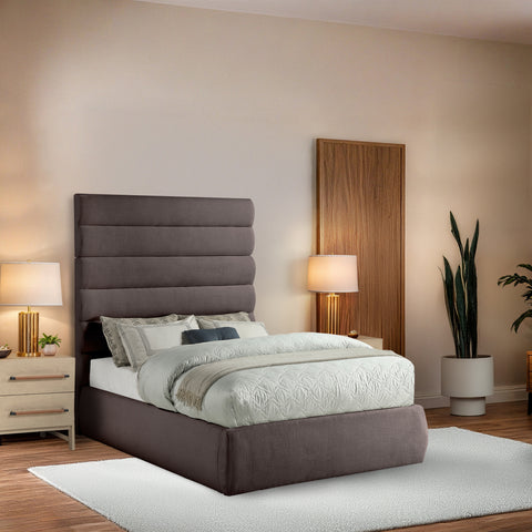 Amara Brown Linen Textured Fabric Upholstered Full Bed, 1 Piece
