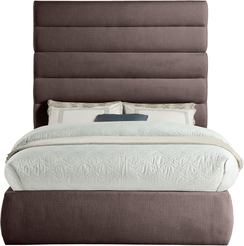 Amara Brown Linen Textured Fabric Upholstered Full Bed, 1 Piece