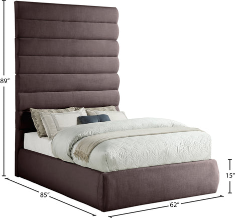 Amara Brown Linen Textured Fabric Upholstered Full Bed, 1 Piece (Style 2)