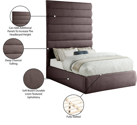 Amara Brown Linen Textured Fabric Upholstered Full Bed, 1 Piece (Style 2)