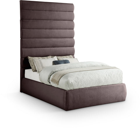 Amara Brown Linen Textured Fabric Upholstered Full Bed, 1 Piece (Style 2)