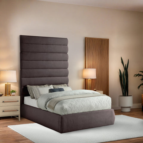 Amara Brown Linen Textured Fabric Upholstered Full Bed, 1 Piece (Style 2)
