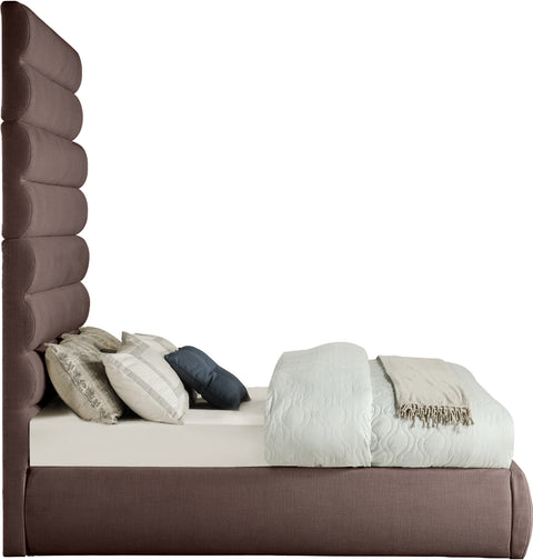 Amara Brown Linen Textured Fabric Upholstered Full Bed, 1 Piece (Style 2)