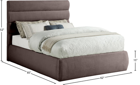 Amara Brown Linen Textured Fabric Upholstered Full Bed, 1 Piece (Style 3)