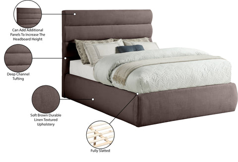 Amara Brown Linen Textured Fabric Upholstered Full Bed, 1 Piece (Style 3)