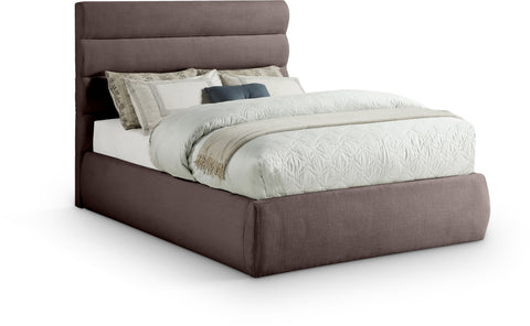 Amara Brown Linen Textured Fabric Upholstered Full Bed, 1 Piece (Style 3)