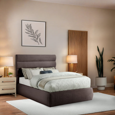 Amara Brown Linen Textured Fabric Upholstered Full Bed, 1 Piece (Style 3)